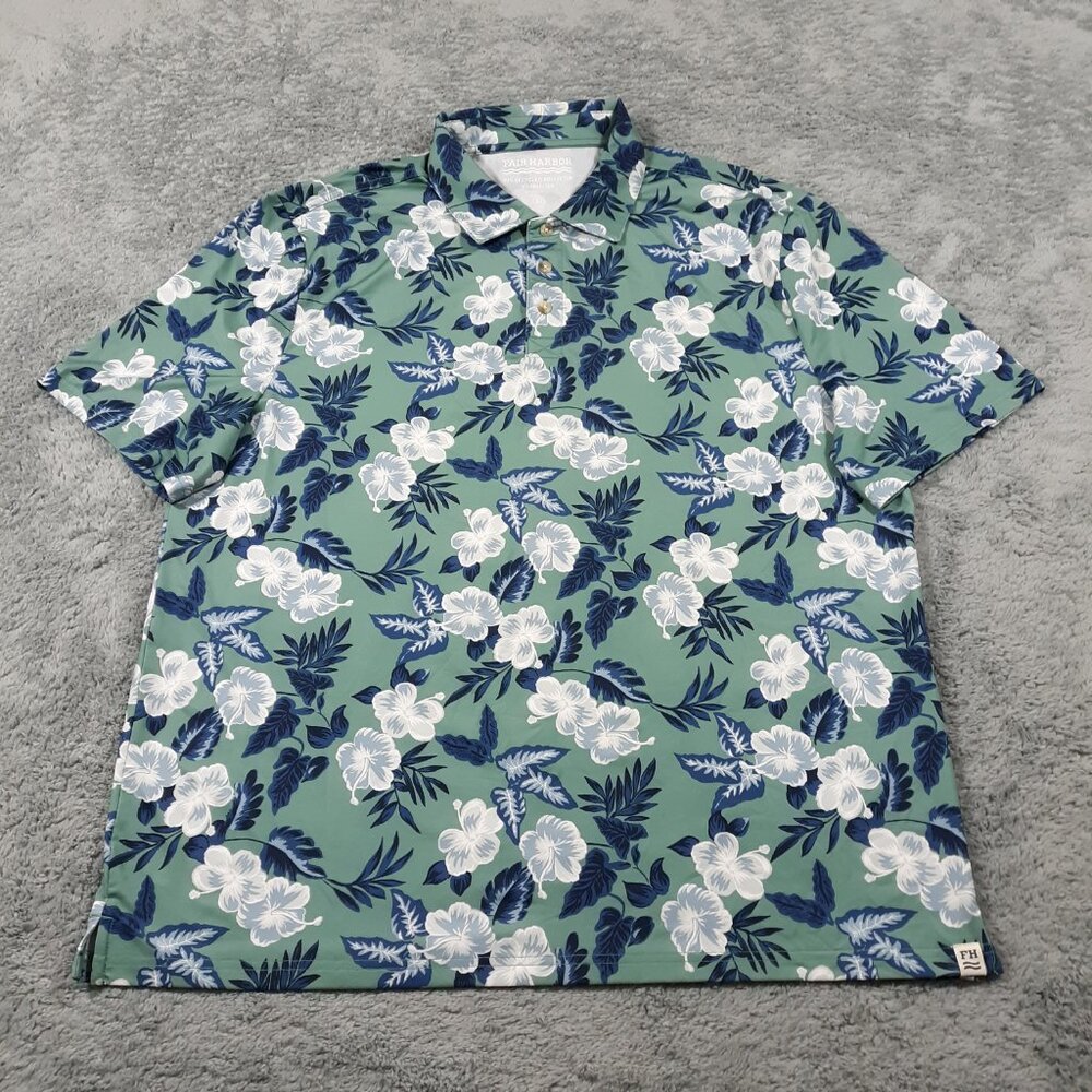 Fair Harbor Performance Polo Shirt Mens Size XL Floral‎ Green Mint